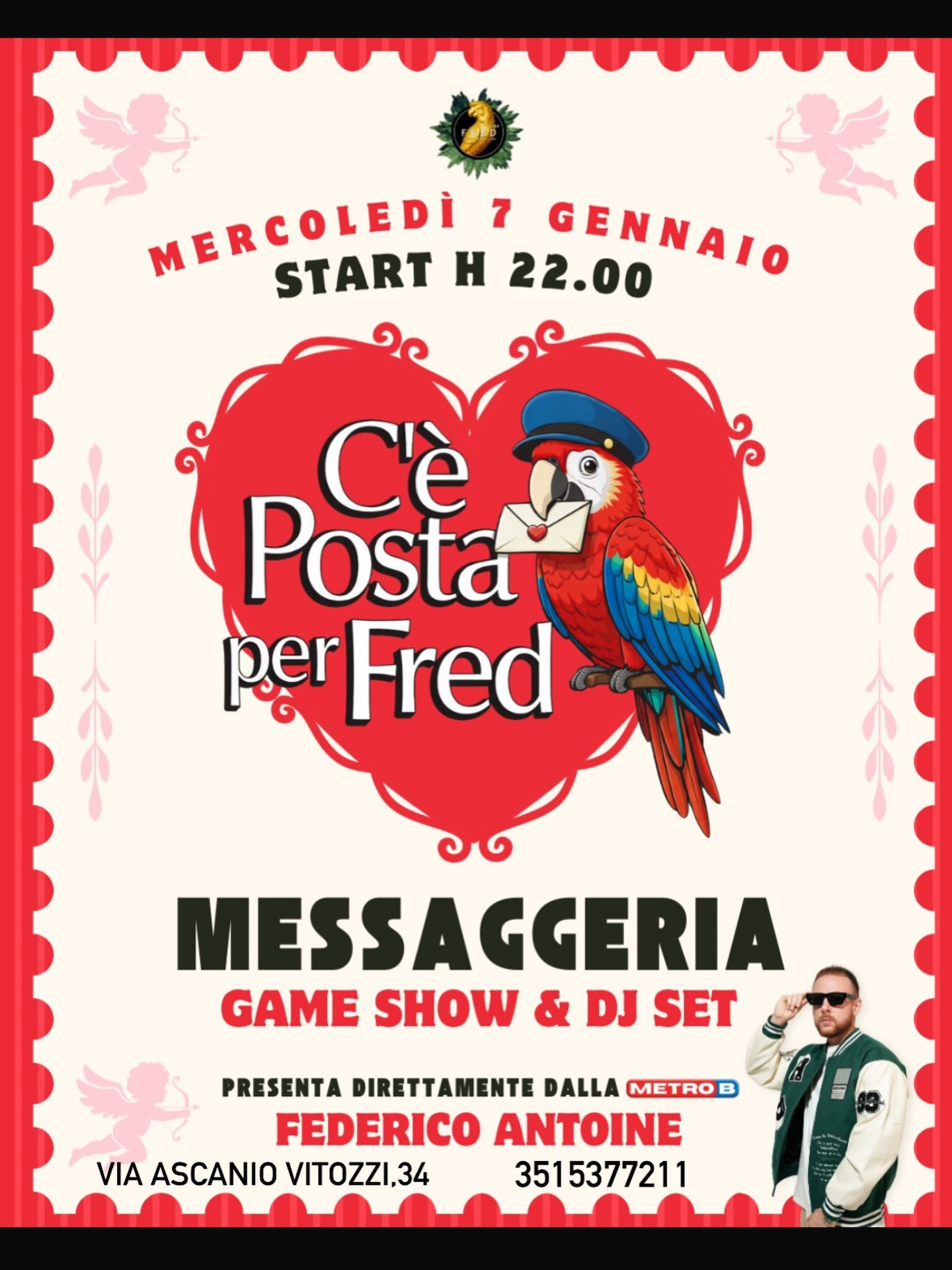 MESSAGGERIA GAME SHOW al Fred Café!
Ogni mercoledì una serata tutta da giocare:
...