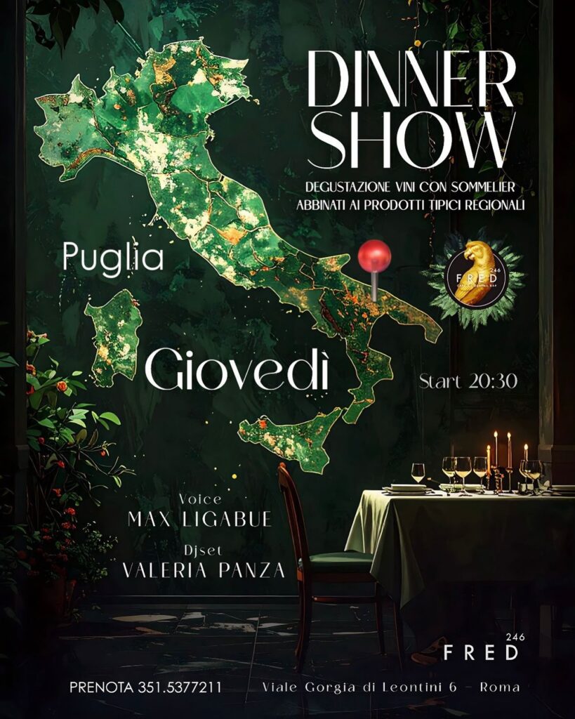 Si parte con la Puglia

 Giovedì 16 Ottobre Ore 21:00

 Fred 246 – Cena, Musica,...