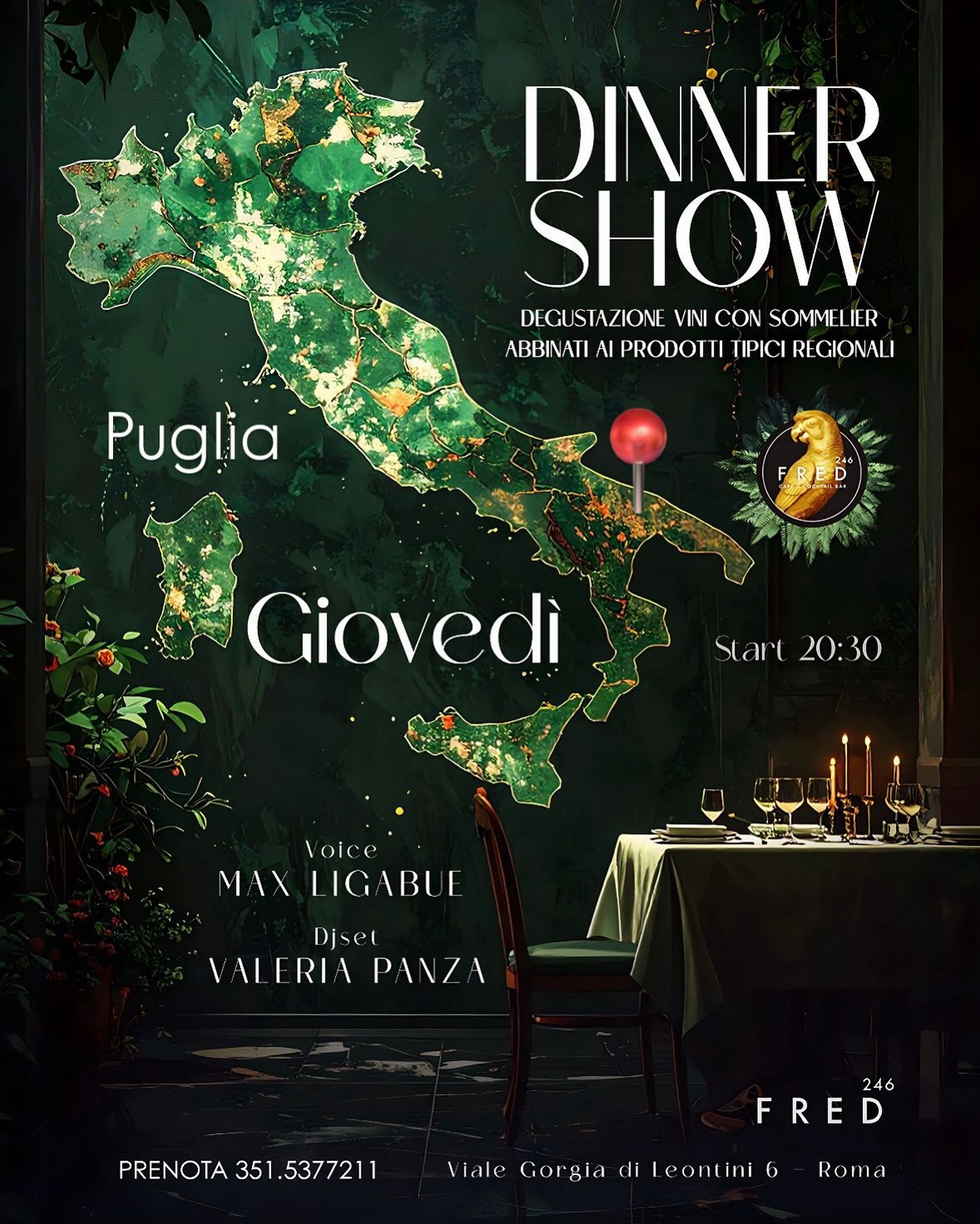 Si parte con la Puglia

 Giovedì 16 Ottobre Ore 21:00

 Fred 246 – Cena, Musica,...