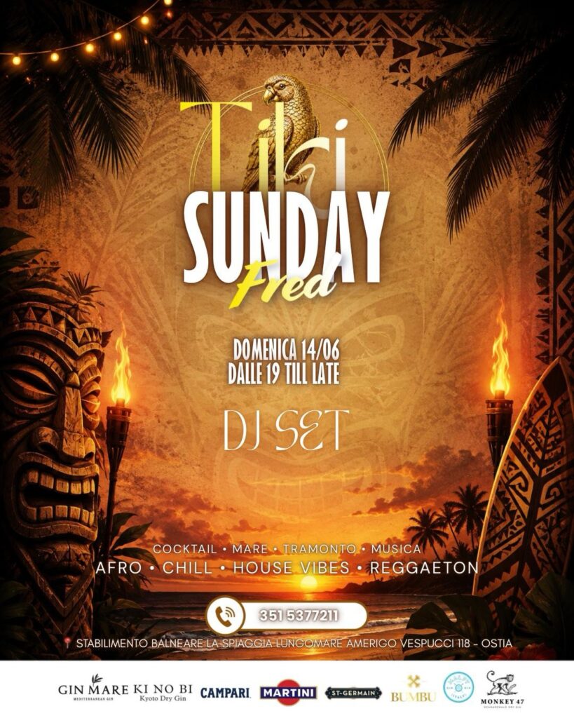 DOMENICA // FRED x LA SPIAGGIA 

 Aperitivo Chill
 Pizza
 Afro House • Reggaeton...